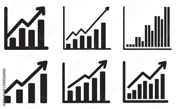 Fototapeta Growing graphic icon set. Statistics and analytics vector icon. Statistic and data, charts diagrams, money, down or up arrow. Vector illustration.