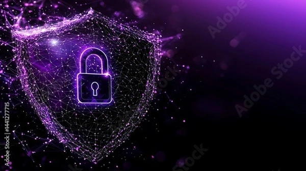 Fototapeta Digital Lock Icon on Shield in Purple Technology Background