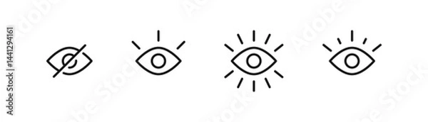 Fototapeta eye icon set. vision icon, see view icons - eyesight symbol - invisible eye hide icon, incognito icon no eye view hidden icon set. vision icon, unsee icons. editable line stroke
