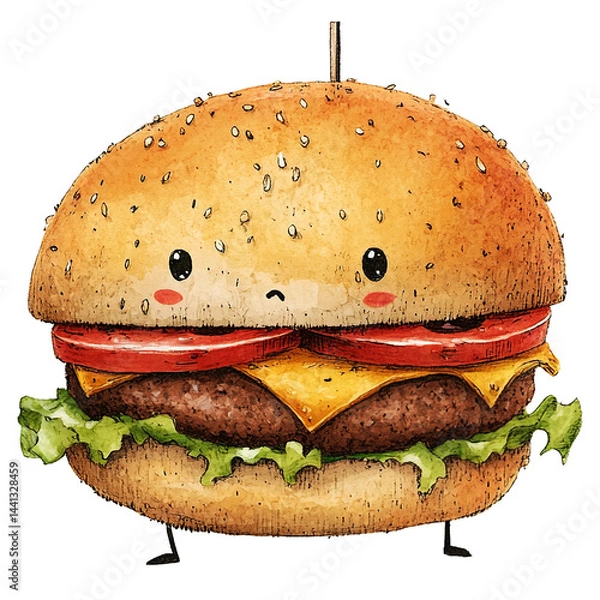 Fototapeta Funny burger illustration isolated on transparent background