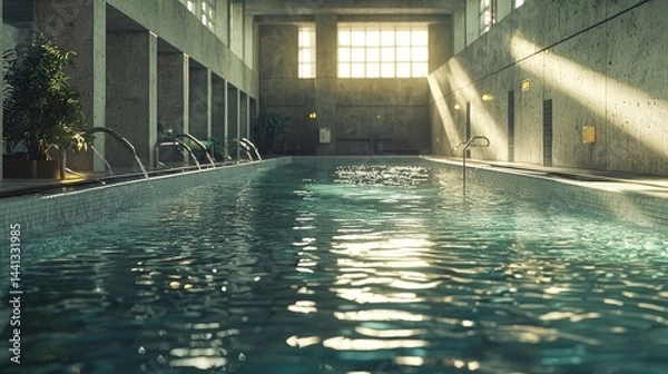 Obraz Eco-Friendly Indoor Pool with Natural Light and Water Reflections in a Realistic Architectural Space