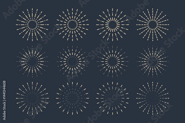 Fototapeta Vintage sunburst design elements on a dark background.