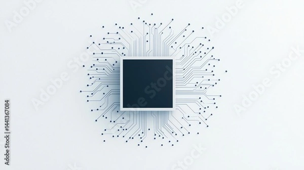 Fototapeta A central microchip with intricate circuit lines radiating outward, symbolizing technology and connectivity.