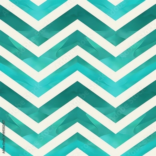 Fototapeta seamless pattern of teal and turquoise chevron stripes with layered triangular textures creating a smooth, flowing effect