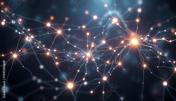 Fototapeta Illuminated Neuron Pathways: Abstract depiction of interconnected neurons emitting radiant, vibrant light. An artful fusion of science and imagination.