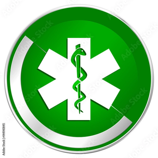 Fototapeta Emergency silver metallic border green web icon for mobile apps and internet.