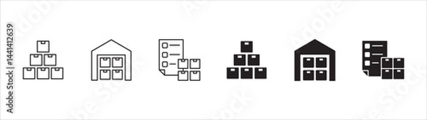 Fototapeta Online shopping icons. Logistic symbol. Online shop icon set. Icon symbol contains goods, stock management, logistic, store, trolley, shopping basket. Vector illustration