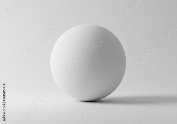 Fototapeta A simple studio shot of a white sphere casting a shadow on a white surface with soft lighting