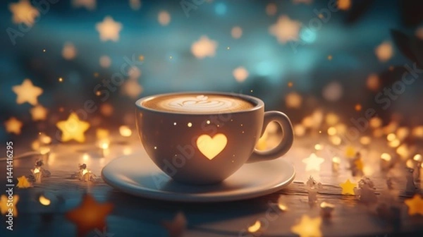 Fototapeta Heart-shaped latte art in a star-lit cup