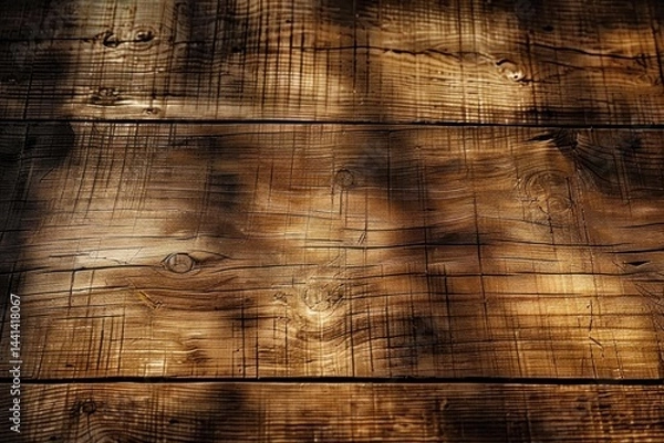 Fototapeta close-up of wooden surface with rich texture and natural grain illuminated by warm light casting soft shadows, evoking a cozy and rustic atmosphere