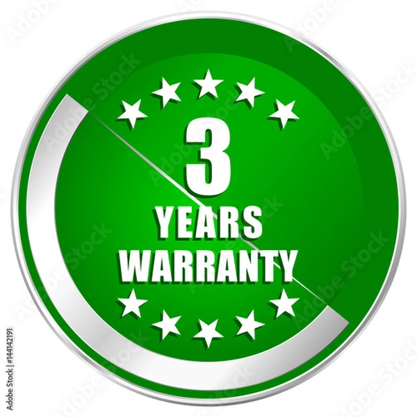 Fototapeta Warranty guarantee 3 year silver metallic border green web icon for mobile apps and internet.