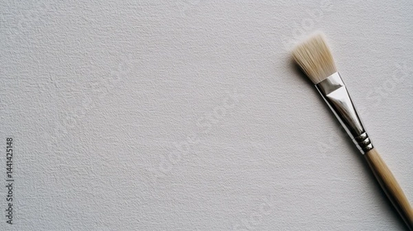 Fototapeta A clean paintbrush rests on a blank, textured canvas, ready for creative expression.