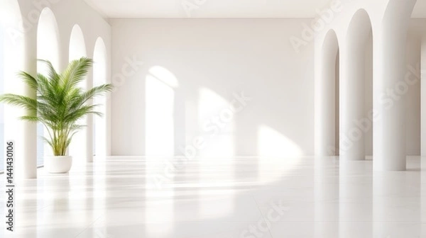 Fototapeta Sun-drenched minimalist hall with arched windows