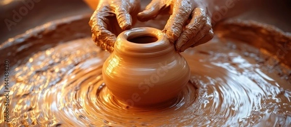 Obraz Hands Shaping Clay Pot on Pottery Wheel