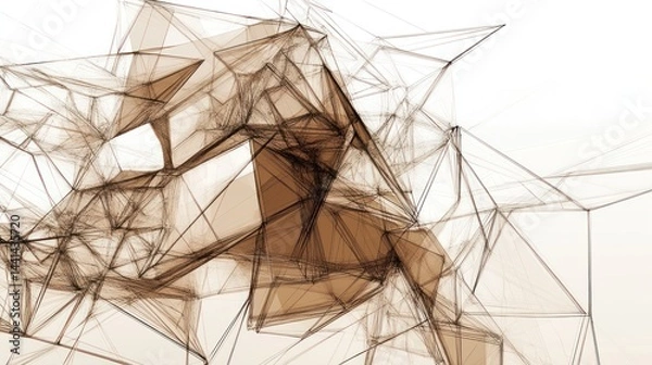 Fototapeta Abstract Brown Polygonal Network: A Digital Art Exploration
