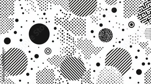 Fototapeta Abstract graphic design with circles, dots, and stripes