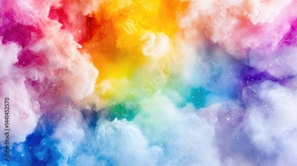 Fototapeta Vibrant, colorful clouds of candy floss, swirling in a mesmerizing display.  A rainbow of pastel hues fills the image, accented by sparkling details