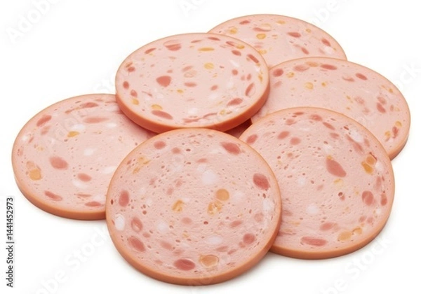 Obraz Slices of bologna meat isolated on white background