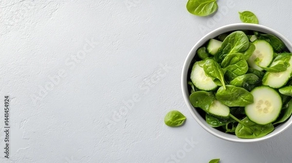 Fototapeta Fresh cucumber and spinach salad in a bowl