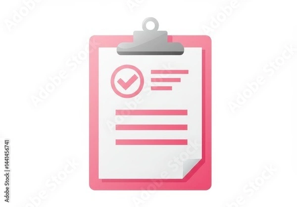 Obraz Pink clipboard with paper and check mark icon for task management concept
