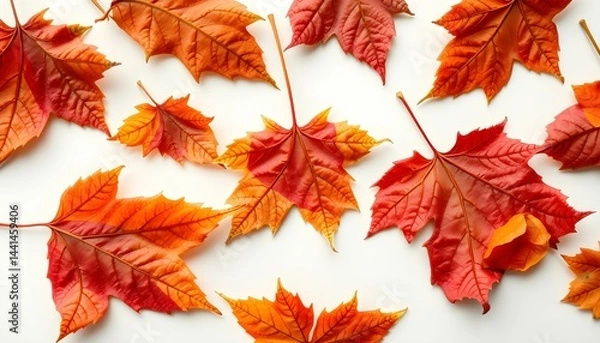 Obraz Autumnal Maple Leaves Displayed on a White Background