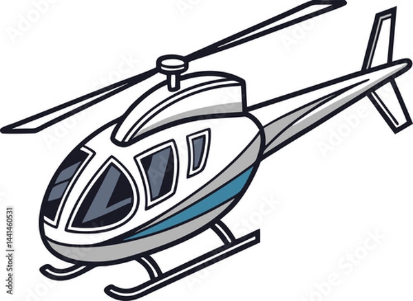 Fototapeta Streamlined helicopter with blue accents vector. Three-quarter view helicopter illustration. Monochromatic helicopter with black outlines.
