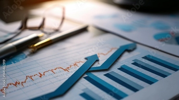 Fototapeta Business documents displaying upward trend graphs.
