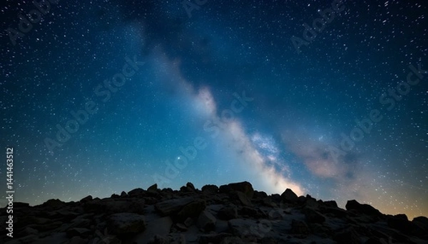 Obraz Starry Night Over Rocky Terrain with Milky Way View