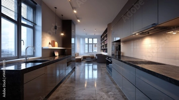 Obraz Sleek and Contemporary Design of a Modern Apartment Kitchen