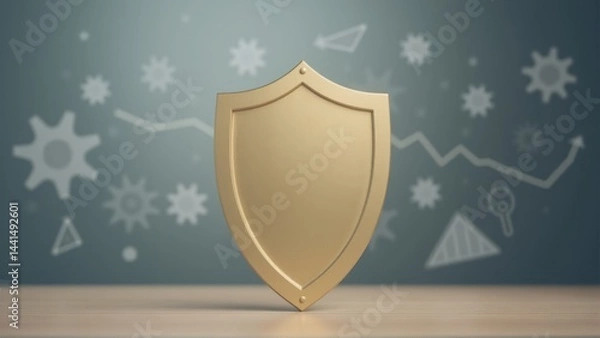 Fototapeta Golden shield symbolizing protection in business context digital background