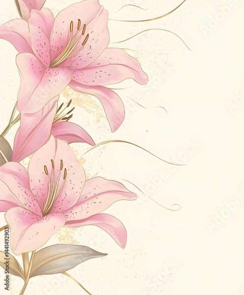 Fototapeta Graceful Lily Blooms: Delicate pink lily blossoms, radiating elegance, gracefully adorn a soft backdrop with subtle accents. A visual poem of beauty.