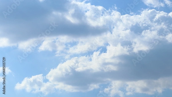 Fototapeta Beautiful fluffy cloud with blue sky. Cloudscape scene of heaven. Soft and light backdrop.