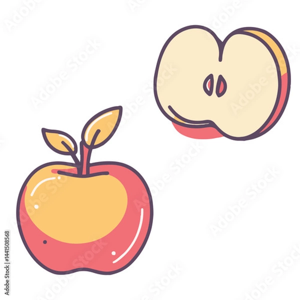 Fototapeta A simple flat illustration of an apple cut in half
