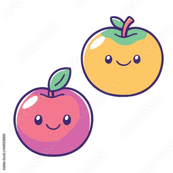 Fototapeta A simple flat illustration of an apple cut in half