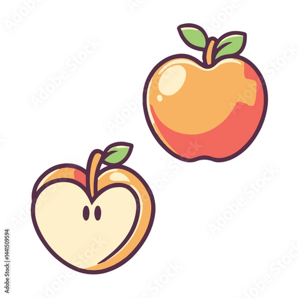 Fototapeta A simple flat illustration of an apple cut in half