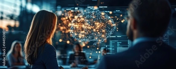 Fototapeta Ethical leadership in AI and emerging technologies, Future of ethical leadership in AI and emerging technologies Professionals collaborating with digital technology in a modern office environment.