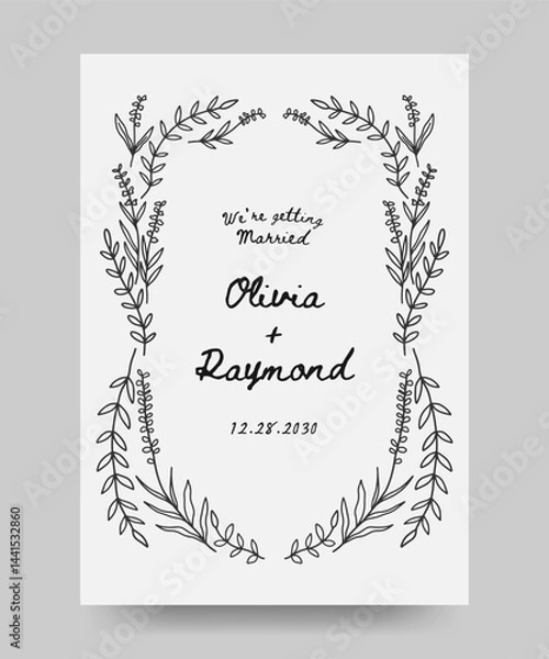 Obraz Wedding invitation save the date poster with hand drawn floral illustration. floral frame line art style. Perfect for card, poster, flyer