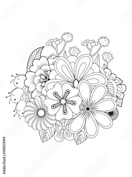 Fototapeta Refreshing Spring Flowers Coloring Book for Adults