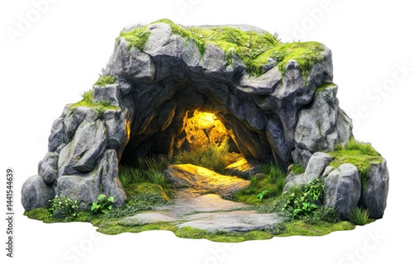 Fototapeta A digital rendering of a sacred tomb with soft light emanating from within Isolated on transparent background.	

