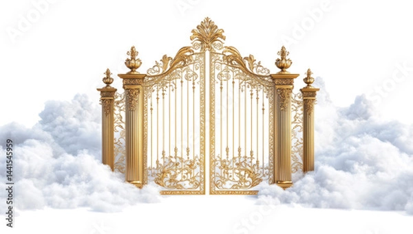 Fototapeta Golden Gates in Clouds Ornate Entrance to Paradise