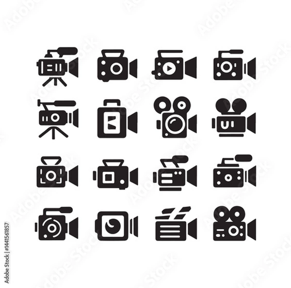 Fototapeta Video camera icon set silhouette vector illustration