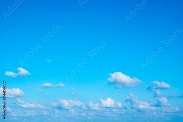 Fototapeta Panorama of cloud clear sky background for summer vacation concept at ocean and summer sea water with sunlight of beautiful cloudy	