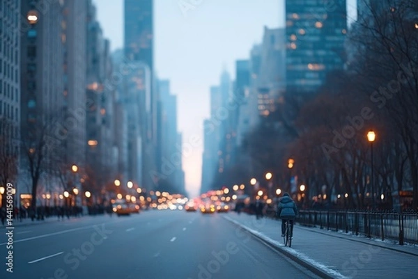 Fototapeta bustling urban street surrounded by towering skyscrapers with minimalistic design