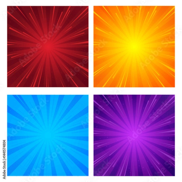 Fototapeta Collection of color vector rays. Set of backgrounds ray. Vector, abstract sun rays. Vector illustration
