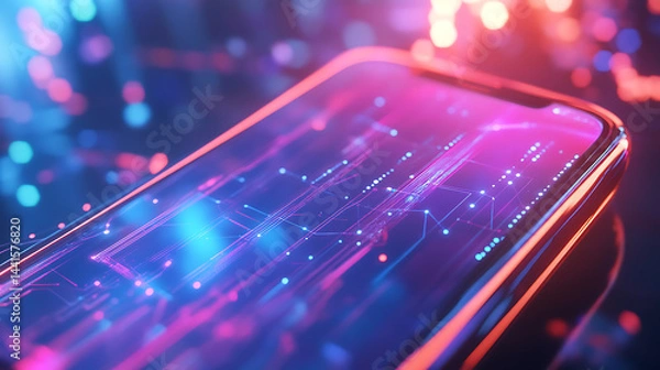 Fototapeta Mobile phone with abstract data connections, technology concept