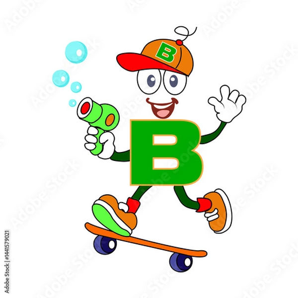 Obraz Alphabet for kids. Letter B with arms and legs. Cartoon PNG. Transparent background