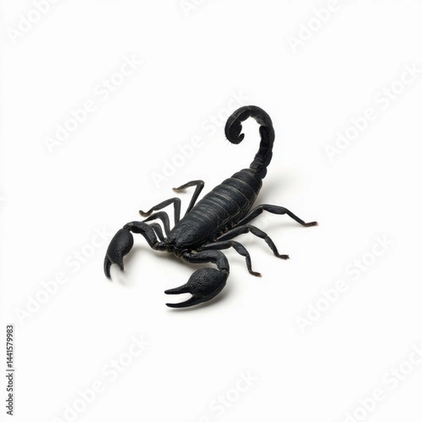 Fototapeta Dark scorpion on a plain field isolated on white background