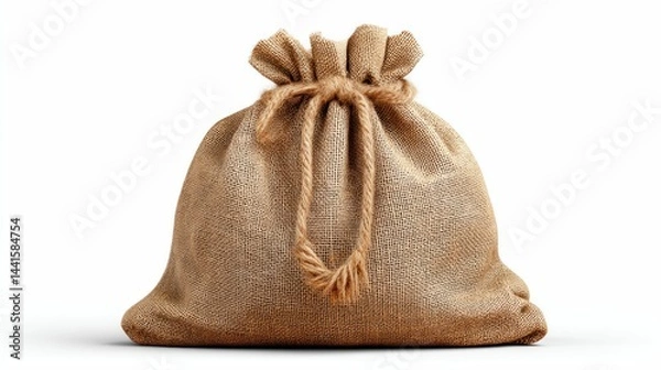 Fototapeta A full burlap sack, tied with a drawstring, presents a rustic and organic aesthetic.