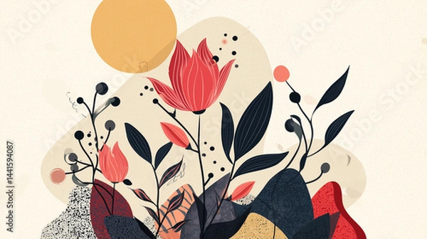 Obraz Trendy bohemian abstract square art templates with floral and geometric elements. For social media posts, mobile apps, banners design and web/internet ads. Fashion backgrounds. Boho style background