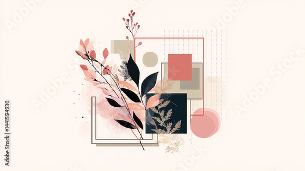 Obraz Trendy bohemian abstract square art templates with floral and geometric elements. For social media posts, mobile apps, banners design and web/internet ads. Fashion backgrounds. Boho style background